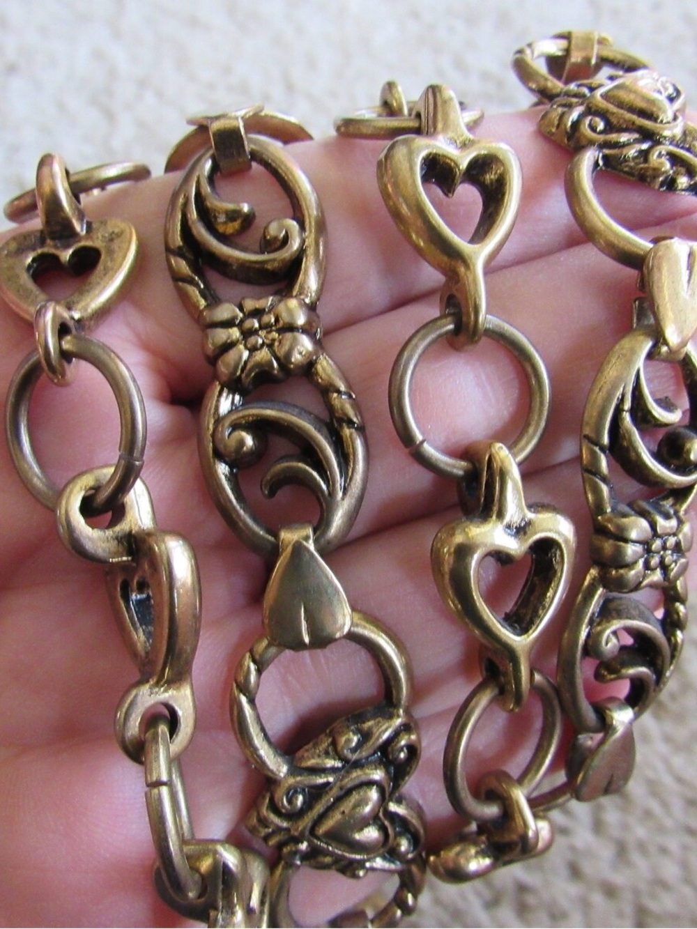 Vintage duo tone silver gold Gold Heart Chain Belt One Size Adjustable